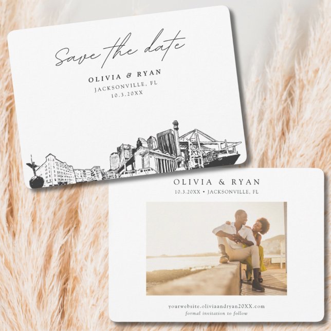 Jacksonville Wedding Skyline Sketch Save the Date  Invitation (Jacksonville Florida Wedding Save the Date
)