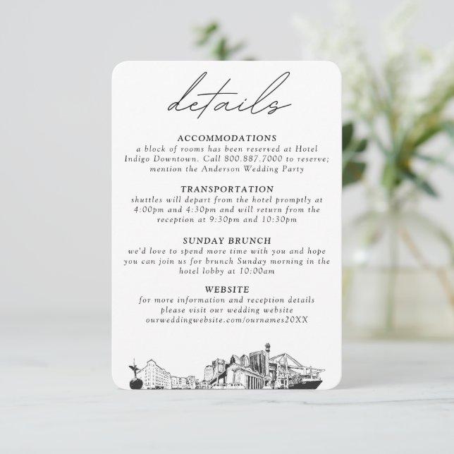 Jacksonville Wedding Small Vertical Details Enclosure Card (Standing Front)
