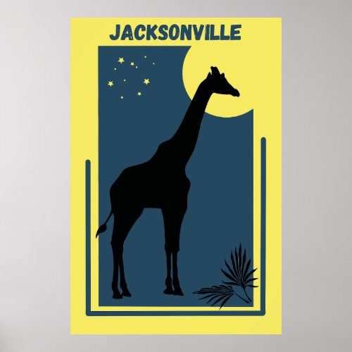 Jacksonville Zoo Florida Vintage Giraffe Poster