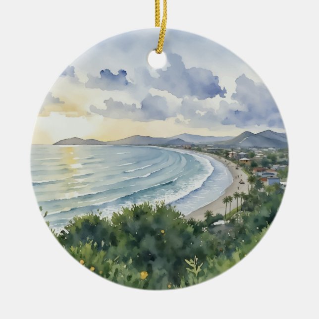 Jaco Beach Costa Rica Watercolor Ceramic Ornament (Front)
