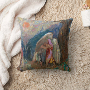 Jacob and the Angel Odilon Redon Throw Pillow