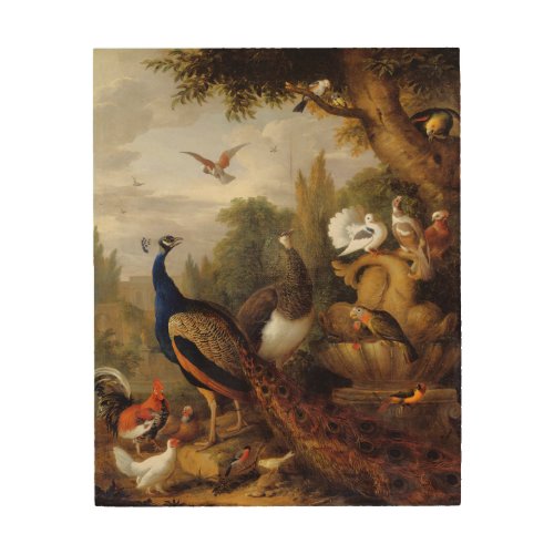 Jacob Bogdani Peacock Peahen Parrots Canary        Wood Wall Art