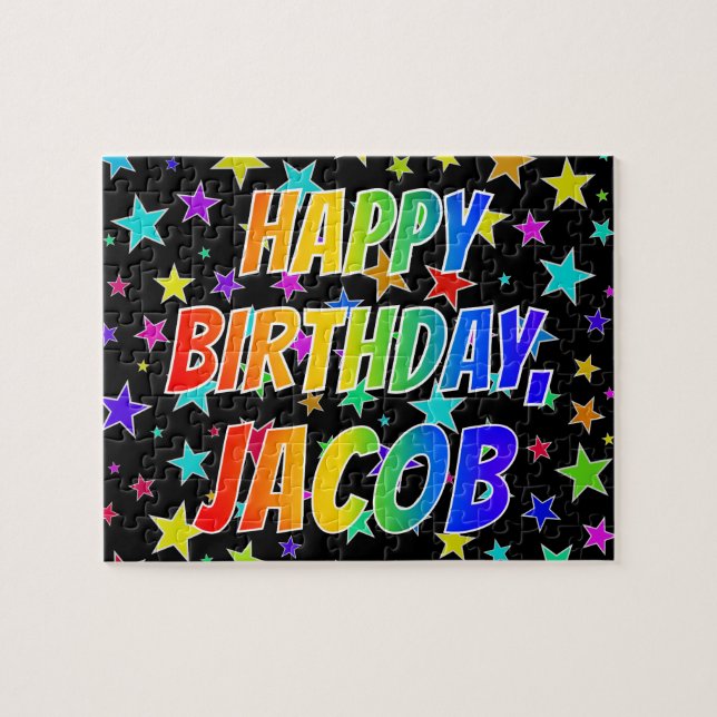 "JACOB" First Name, Fun "HAPPY BIRTHDAY" Jigsaw Puzzle (Horizontal)