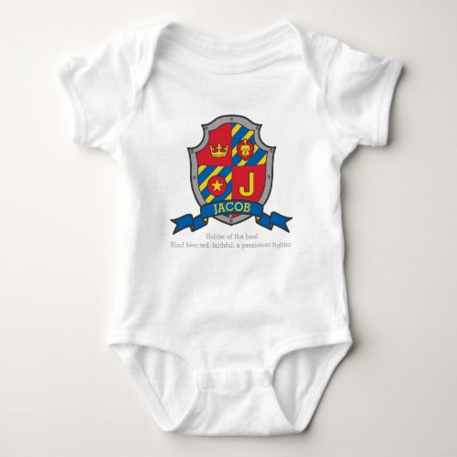 Jacob J letter name meaning crest knights shield Baby Bodysuit