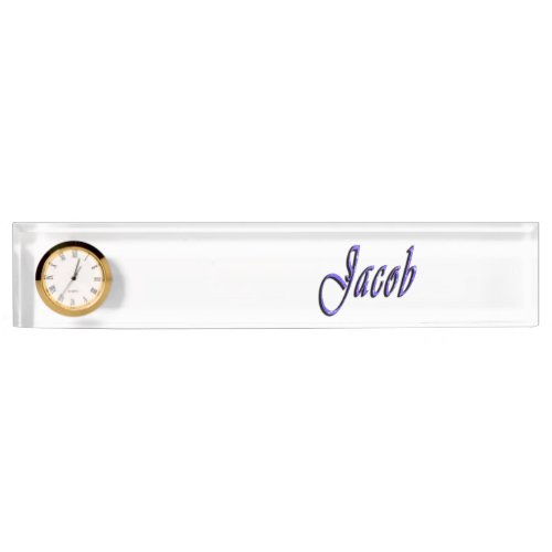 Jacob Name Logo Desk Nameplate With Clock