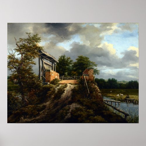 Jacob van Ruisdael Bridge with a Sluice Poster