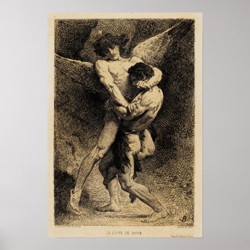 Jacob Wrestling with the Angel by Lon Bonnat 1876 Poster