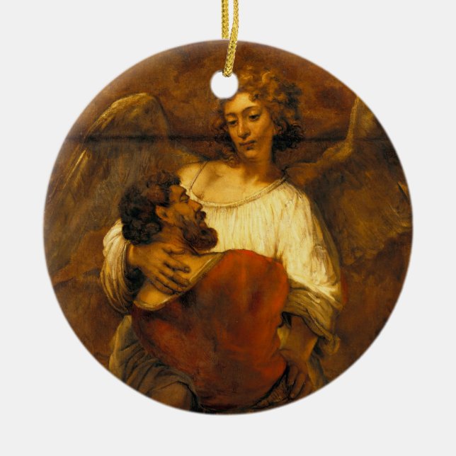 Jacob Wrestling with the Angel by Rembrandt Ceramic Ornament (Front)