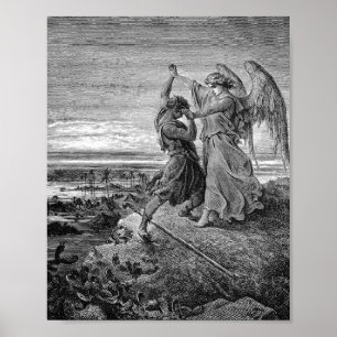 Jacob Wrestling With The Angel Gustave Dore 1855 Poster