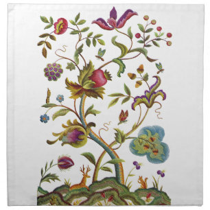 Jacobean Crewel Embroidery Tree of Life Cloth Napkin