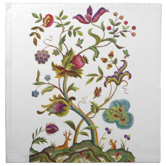 Jacobean Crewel Embroidery Tree of Life Cloth Napkin