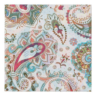 Jacobean Ethnic Floral Pattern Faux Canvas Print