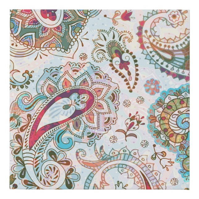 Jacobean Ethnic Floral Pattern Faux Canvas Print (Front)