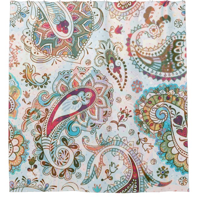 Jacobean Ethnic Floral Pattern Shower Curtain (Front)