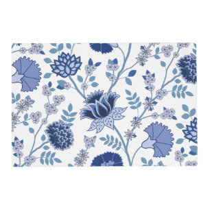 Jacobean Floral 2Way Pattern Blues on White Placemat