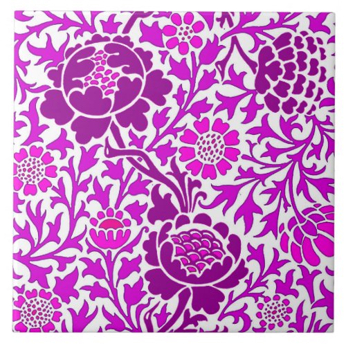 Jacobean Floral Amethyst Purple and Lilac  Ceramic Tile