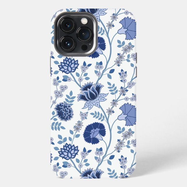Jacobean Floral Big Pattern Blues on White iPhone Case (Back)
