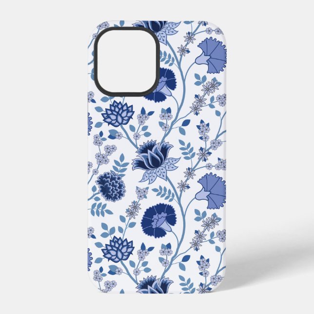 Jacobean Floral Big Pattern Blues on White iPhone Case (Back)