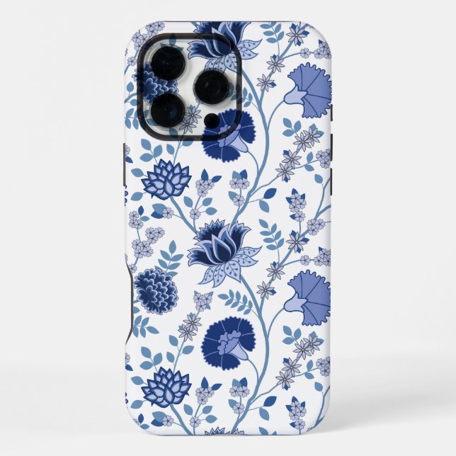 Jacobean Floral Big Pattern Blues on White iPhone Case (Back)