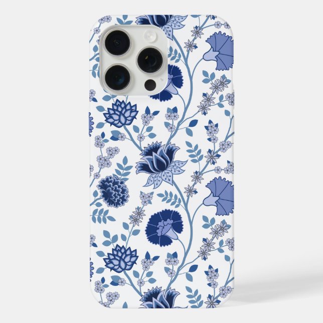 Jacobean Floral Big Pattern Blues on White iPhone Case (Back)