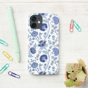 Jacobean Floral Big Pattern Blues on White iPhone 12 Mini Case