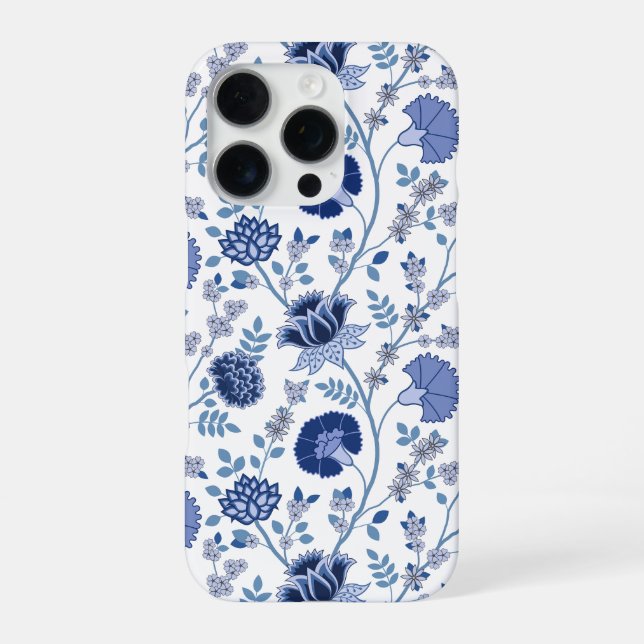 Jacobean Floral Big Pattern Blues on White iPhone Case (Back)