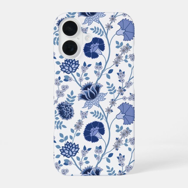 Jacobean Floral Big Pattern Blues on White iPhone Case (Back)