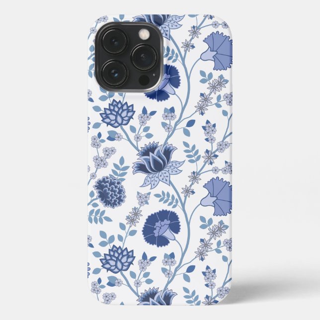 Jacobean Floral Big Pattern Blues on White iPhone Case (Back)