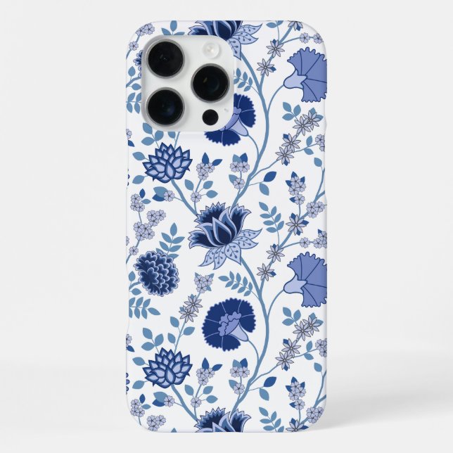 Jacobean Floral Big Pattern Blues on White iPhone Case (Back)