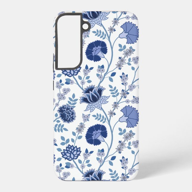 Jacobean Floral Big Pattern Blues on White Samsung Galaxy Case (Back)