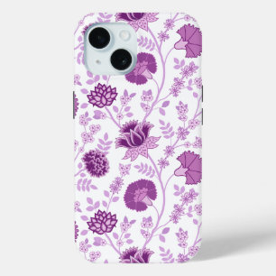 Jacobean Floral Big Pattern Pinks on White iPhone 15 Case