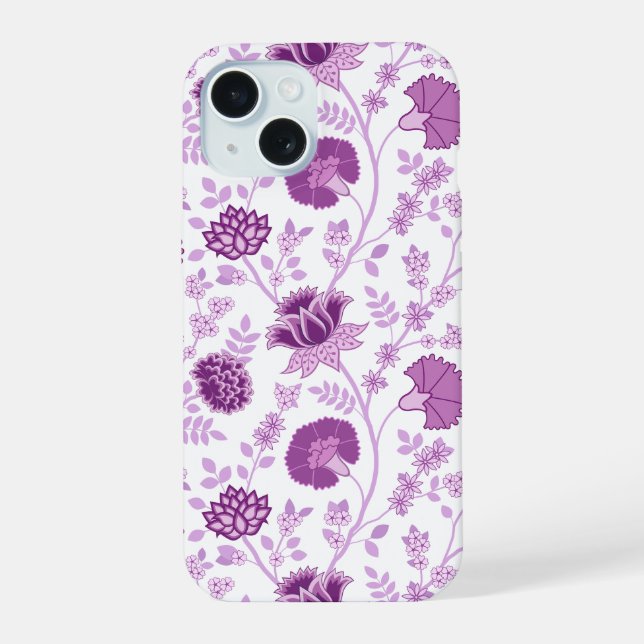 Jacobean Floral Big Pattern Pinks on White iPhone 15 Case (Back)