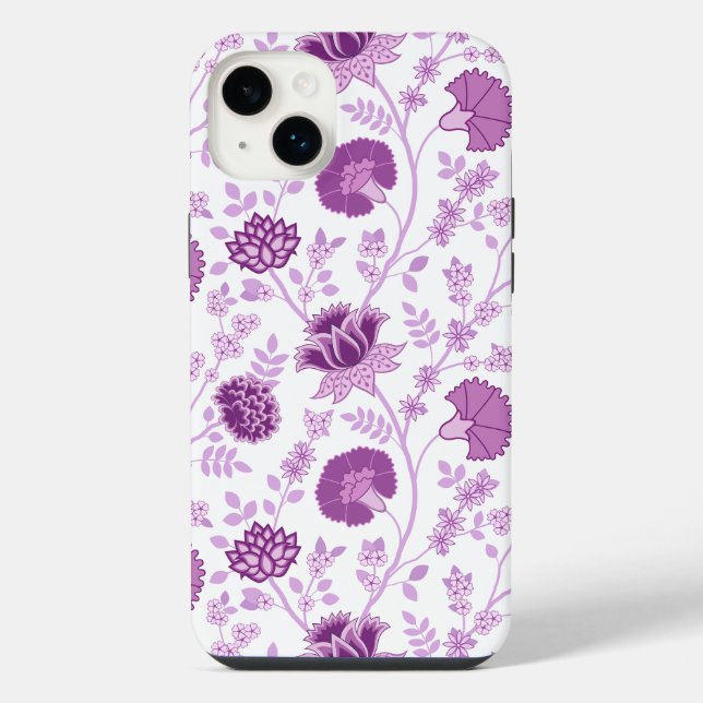 Jacobean Floral Big Pattern Pinks on White iPhone Case (Back)