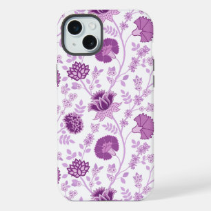 Jacobean Floral Big Pattern Pinks on White iPhone 15 Plus Case