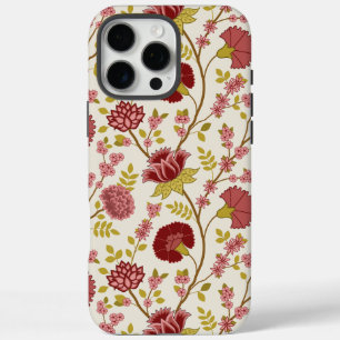 Jacobean Floral Big Pattern Reds Pinks Gold Cream iPhone 16 Pro Max Case