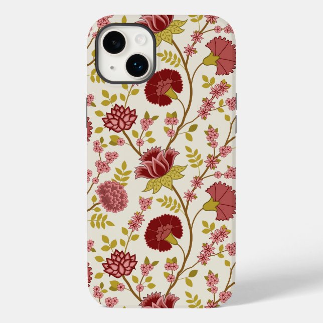Jacobean Floral Big Pattern Reds Pinks Gold Cream Case-Mate iPhone Case (Back)
