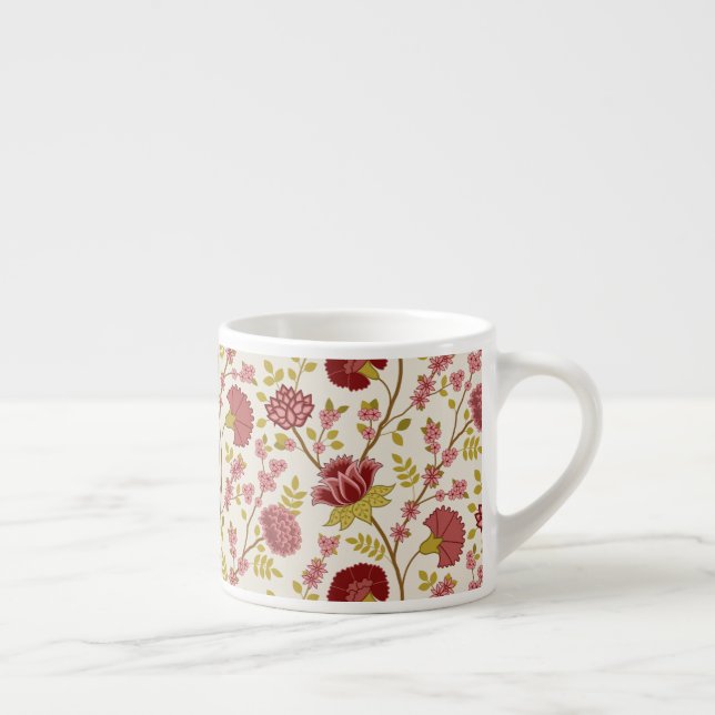 Jacobean Floral Big Pattern Reds Pinks Gold Cream Espresso Cup (Right)