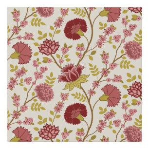Jacobean Floral Big Pattern Reds Pinks Gold Cream Faux Canvas Print
