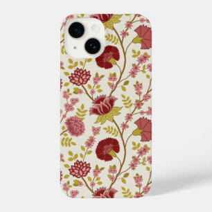 Jacobean Floral Big Pattern Reds Pinks Gold Cream iPhone 14 Case