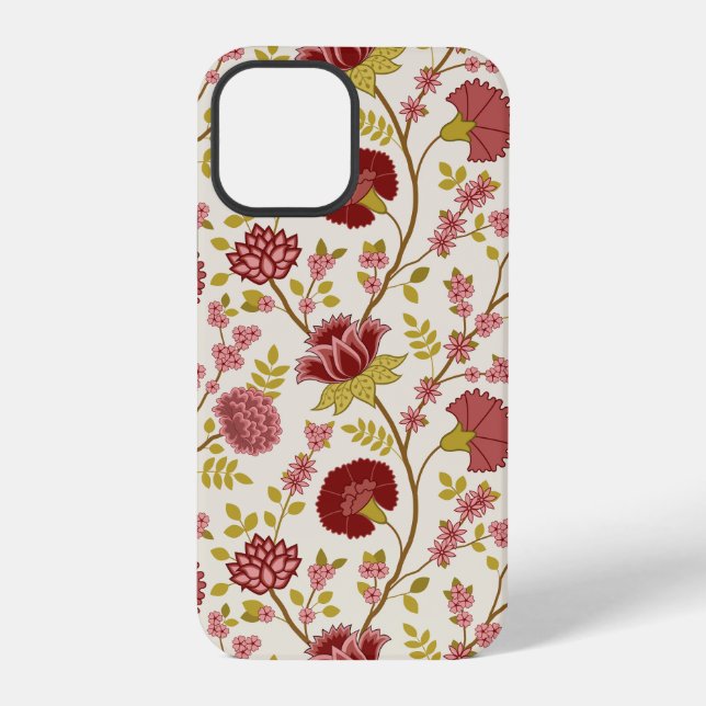 Jacobean Floral Big Pattern Reds Pinks Gold Cream iPhone Case (Back)
