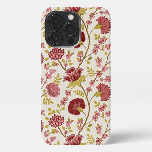 Jacobean Floral Big Pattern Reds Pinks Gold Cream iPhone Case (Back)