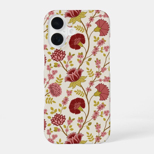 Jacobean Floral Big Pattern Reds Pinks Gold Cream iPhone Case (Back)