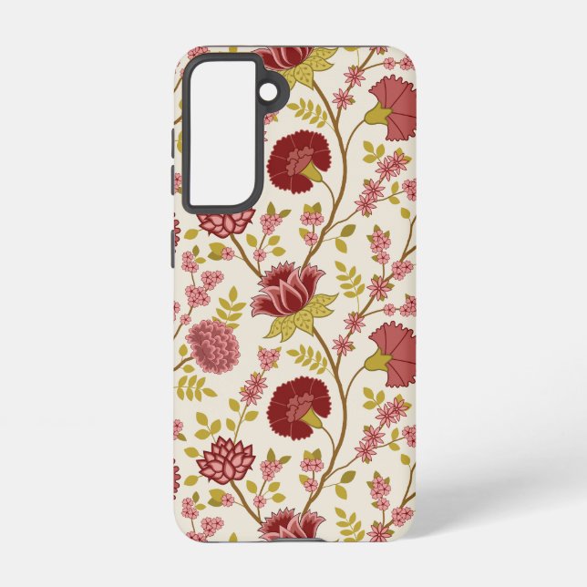 Jacobean Floral Big Pattern Reds Pinks Gold Cream Samsung Galaxy Case (Back)