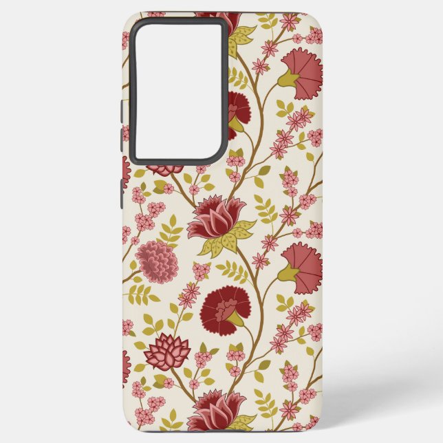 Jacobean Floral Big Pattern Reds Pinks Gold Cream Samsung Galaxy Case (Back)