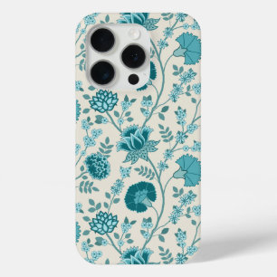 Jacobean Floral Big Pattern Teals on Cream iPhone 15 Pro Case