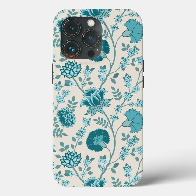 Jacobean Floral Big Pattern Teals on Cream Case-Mate iPhone Case (Back)