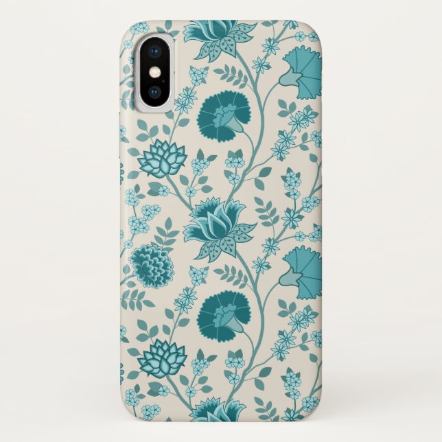 Jacobean Floral Big Pattern Teals on Cream Case-Mate iPhone Case (Back)