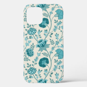Jacobean Floral Big Pattern Teals on Cream iPhone 12 Case