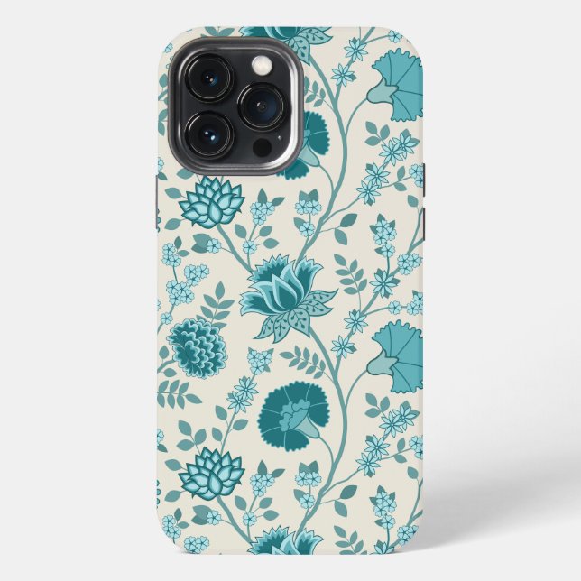 Jacobean Floral Big Pattern Teals on Cream iPhone Case (Back)