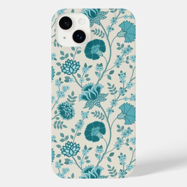 Jacobean Floral Big Pattern Teals on Cream iPhone Case (Back)